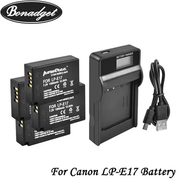 Bonadget LPE17 LP E17 LP-E17 Baterija+LCD USB Dual Kroviklis Canon EOS 200D M3 M6 750D 760D T6i T6s 800D 8000D Kiss X8i Kameros