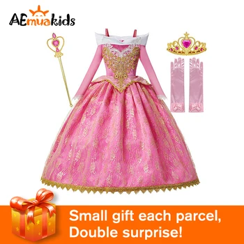 Išgalvotas Šalis Princesė Aurora Suknelė Mergaitėms Miegančioji Gražuolė Kostiumas Vaikams Rožinė Kamuolys Suknelė Kalėdų Gimtadienio Princesė Kostiumai