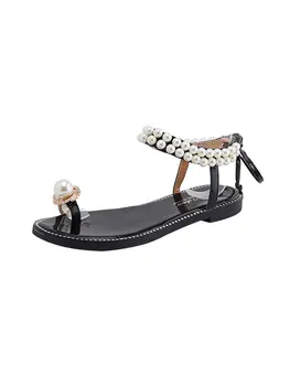 Sandalai moteriška 2020 m. vasarą naujas mados wild pearl rankovės kojų plokščiadugnis dirželis paplūdimys, Romėnų batai, sandalai