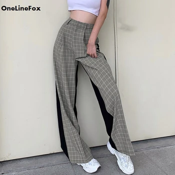 OneLineFox Kratinys Languotas Pločio Kojų Kelnės Moterims Kišenėje Aukšto Liemens Kelnės Ponios Atsitiktinis Palaidų Bassy Sweatpants Streetwear