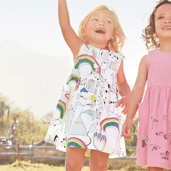 Vasarą Naujų Europos ir Amerikos Stiliaus Prekės ženklo Merginos'Dresses Grynos Medvilnės Shuttle Audimo Rankovių Vaikų Suknelės