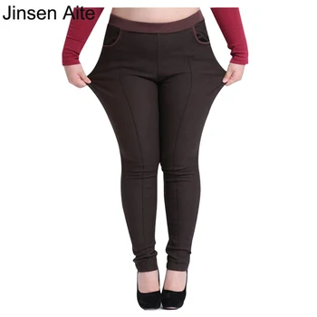 Jinsen Aite Moterų Kelnės Kelnės Žiemos Elastinga Juosmens Kratinys Kišenėje Visas Ilgis Liesas Vilnos Pieštuko Pants Plus Size 6XL JS87