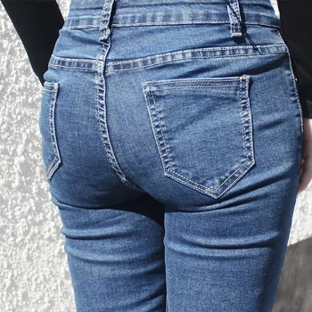 Pavasarį moterys Gradientas mėlyni džinsai Moteriška devynių taškų Dėvėti džinsinio skylių pieštuku ziajać studentų Stora kaubojus juoda slim kelnės Kinija dydis