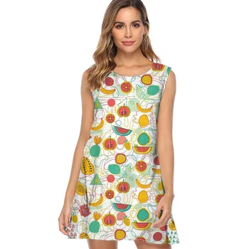 Nauja Vasaros Moterų Berankovis Suknelė 2019 Linijos, O Kaklo šaldytų bananų Spausdinti Boho Vasaros Trumpas Beach Party Mini Suknelės