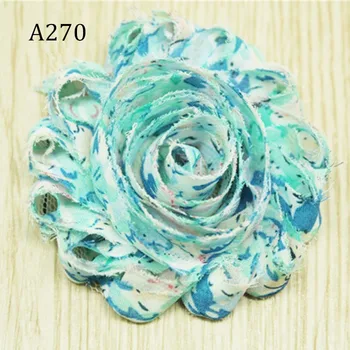 Skurdus šifono flowers105PCS /daug A270 mėlynos spalvos gėlių spausdinti shabby chic susinervinęs šifono skurdus Rose apdaila