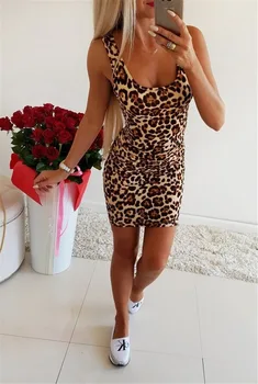 Mazefeng 2020 m. vasarą moterys bodycon Mini Paketas klubo suknelė be rankovių backless elegantiškas šalis komplektus seksualus klubas drabužius Leopardas