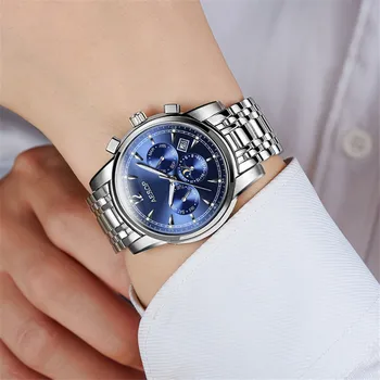 EZOPO Automatinis laikrodis Vyrams Sapphire Blue Dial Verslo Mechaninė Savęs Likvidavimo Laikrodžiai Mėnulio Fazių Kalendorių Žiūrėti Reloj Hombre