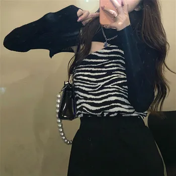 Rankovės Leopard Juostele Megztinis Moterų Megztinis Ilgas Y2k Streetwear Seksualus Dizaineris Viršūnes Moterų Korėjos Stiliaus 2020 M. Rudenį
