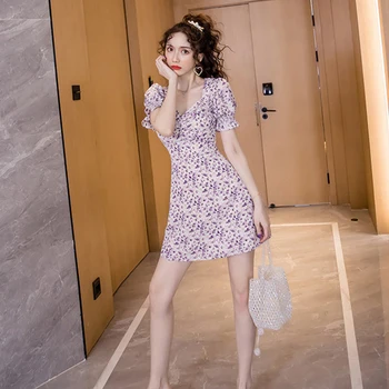 Naujas atvykimo mados korėjos stiliaus šalis spausdinimo patogi suknelė moterims, elegantiškas saldus temperamentas jaunų spausdinti mini-line suknelė