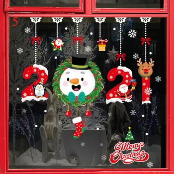 Kalėdų Sienų Lipdukai 2021 Naujieji Metai Durų Lango Namų Dekoro Lipduko Kūrybos Mielas Animacinių Filmų Sniego Balionas Sienos Plakatas
