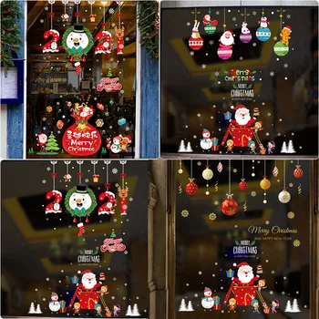Kalėdų Sienų Lipdukai 2021 Naujieji Metai Durų Lango Namų Dekoro Lipduko Kūrybos Mielas Animacinių Filmų Sniego Balionas Sienos Plakatas