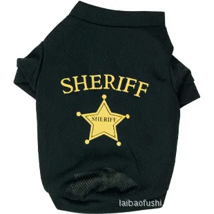 2017 Šerifas Kvėpuojantis Poliesteris Marškinėliai Šunims (XS-L) Kietas Juoda Vasaros Šunų Drabužius Pet Tiekėjų