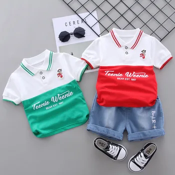 2020 m. Berniukai Mados Kostiumą Vasarą Naujas Trumpas rankovėmis Polo Marškinėliai, Džinsai, Šortai 2-piece Set Kūdikių Drabužiai Kombinezonas 0-4 Y Vaikams Drabužių