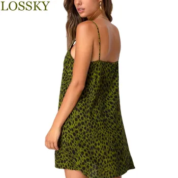 Seksualus Armijos Žalioji Leopardas Spausdinti Mini Suknelė Atsitiktinis V-Kaklo, Rankovių Mygtuką Backless Moterys Vasarą Klubas Paplūdimys Suknelė Elegantiškas Suknelės