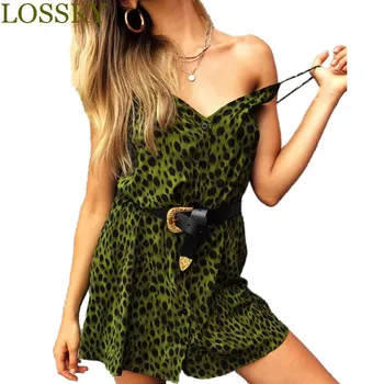 Seksualus Armijos Žalioji Leopardas Spausdinti Mini Suknelė Atsitiktinis V-Kaklo, Rankovių Mygtuką Backless Moterys Vasarą Klubas Paplūdimys Suknelė Elegantiškas Suknelės