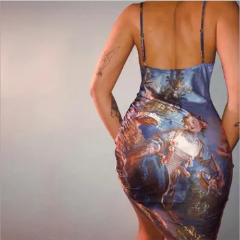 2021 3D Spausdinimo Rankovių plisuotos tvarstis Seksuali Mini Suknelė Moterims Vasaros slydimo Suknelė Streetwear Komplektus Šalies Klubas Dėvėti
