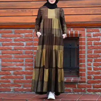 Rudenį Moterų Derliaus ilgomis Rankovėmis Ilgas, Maxi Sundress Musulmonų Suknelė, Hijab Kaftan ZANZEA 2021 Moterų Apdaras Spausdinti Vestido Plius Dydis