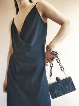【įdomu lamar】juodo marmuro stiliaus akrilo lange grandinės sankabos krepšys lady vakaras