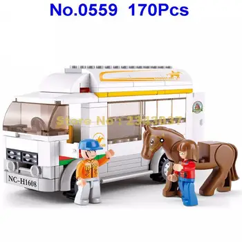 Sluban 170pcs laimingas ūkio transporto vežimo automobilių arklių blokai Žaislas