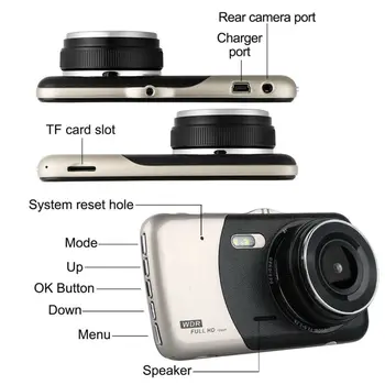 HD 4 Colių Dual Objektyvas 1080P Vaizdo Paslėptas Plataus Kampo Vairavimo Diktofonas Brūkšnys Cam Dual Lens Car DVR Kamera Paramos Atbulinės eigos
