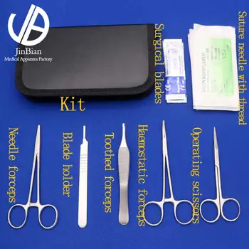 Chirurginės siuvimo praktika, Chirurginių instrumentų rinkiniai Medicinos mokymosi adatų laikiklis haemostatic pincetai siuvimo adata su