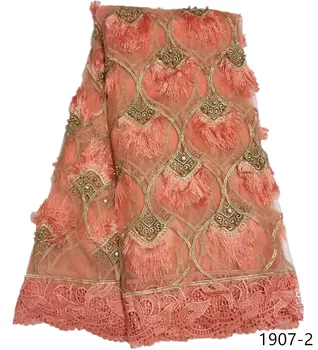 Geros kokybės prancūzų nėrinių audinys su plunksna Afrikos nėrinių audinio naujausią tiulio raišteliais audiniai 5 metrų suknelė medžiaga 1907