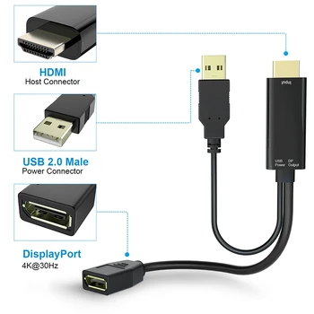 HDMI Male Plėtiniai 3840X2160 4K UHD (Ekranas Uosto Moterų Adapteris, Laidas USB 2.0 Maitinimo Jungtis PC DP