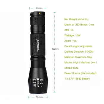 T6 Zoomable LED A100 Teleskopinis Fokusavimo Žibintuvėlis 800LM Baterija Žibintuvėlis