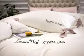 Egipto Medvilnės, Baltos, Rožinės spalvos Patalynės Komplektas Mergaitėms Bedsheets Antklode Padengti Įrengtas lapas J/7Pcs Karalienė King size Lova nustatyti ropa de cama