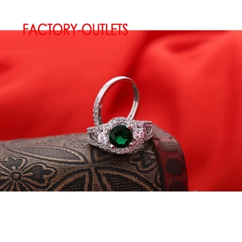 Elegantiškas Dizainas 2vnt 925 Žiedai Moterims, Elegantiška Žalia CZ Kristalų Dalyvavimas Vestuvių Piršto Žiedai Rinkinys