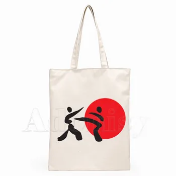 Japonų Kanji Shotokan Karatė Spausdinti Daugkartinio Naudojimo Pirkinių Krepšys Moterims Canvas Tote Maišai, Spausdinimas Ekologinio Maišelį Animacinių Filmų Pirkėjo Pečių Krepšiai
