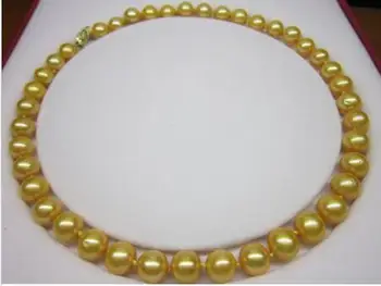 Nemokamas pristatymas Noble jewelry gamtos 10-11mm gamtos pietų jūrų aukso perlų vėrinį 18inch 925 sidabras