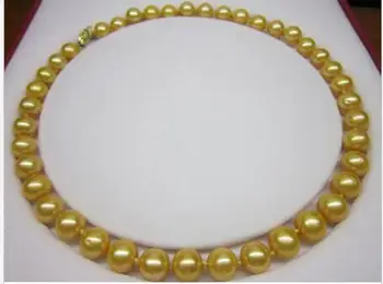 Nemokamas pristatymas Noble jewelry gamtos 10-11mm gamtos pietų jūrų aukso perlų vėrinį 18inch 925 sidabras