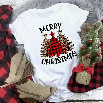Avo Linksmų Kalėdų Marškinėlius Mados Moterų Marškinėliai Kawaii Tee Viršūnes Moterų Naujųjų Metų Marškinėliai Trumpomis Rankovėmis