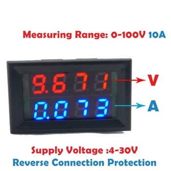 0.28 colių Skaitmeninio DC 4 Bitų DC 100V 10A Voltmeter Ammeter Įtampa Srovės Matuoklis O22 20 Dropship