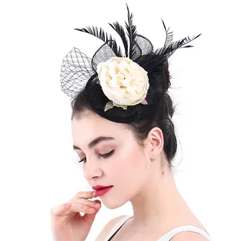 Juoda Fascinator Kepurės Su Dramblio Kaulo Gėlių Dekoras Moterų Elegantiškas Rodyti Lenktynių Millinery Plaukų Aksesuarų, Derby Akių Vinjetė Plaukų Įrašą