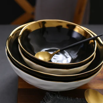 4 vnt. rinkinys, aukso apdaila indai surinkimo keramikos plokštės ir dubenėlį su aukso krašto stalo balta ir juoda vakarienė rinkinys