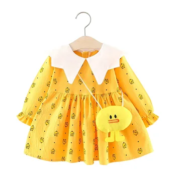 Vaikų sijonas didmeninė 2020 vientisos spalvos animacinių filmų mažai geltona antis spausdinti mergina dress rudenį nauji vaikiški drabužiai