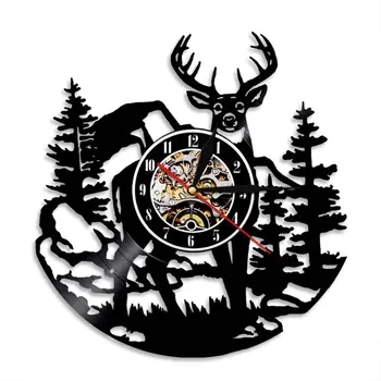 2020 kūrybos namų juoda guma laikrodis, gyvūnų elnias elniai vinilinės plokštelės sienos meno apdailos namų dekoro laikrodžiai