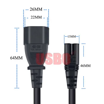 Juoda 0.2 M, 0,6 M, 1,0 M 2,0 M 3,0 M PVC vario IEC320 C14 IKI C7 maitinimo laidas 2,5 A/10A 250V C7 aštuonių priesaga UPS PDU maitinimo kabelis