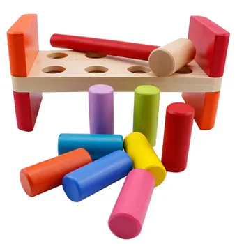 Spalvinga Medinė Žaidimo Pradžioje Švietimo Žaislai Vaikams Baby Girl Berniukas Žaislai Vertus Beldžiasi Žaislų mados paprastos konstrukcijos dovanos vaikams
