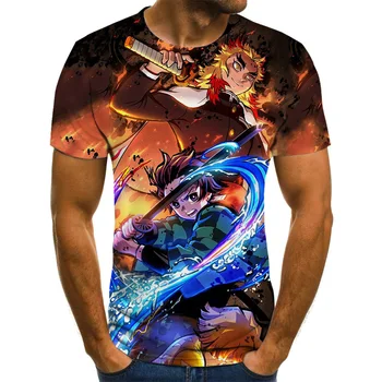 2021 Kimetsu Nr. Yaiba Temą vyriški T-Shirt Anime Harajuku Viršūnes Vasaros Mados Marškinėliai vyriški 3D Berniukas Drabužiai Plius Dydis Streetwear