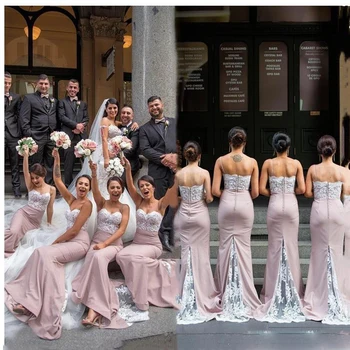 2021 Spagečiai Dirželiai Undinė Ilgai Bridesmaids Suknelės Nėriniai Appliques Garbės Tarnaitė Užsakymą Vestidos De Bridemaid Suknelė