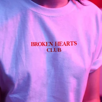 Sunfiz YF Broken Hearts Club Elegantiškos Mados Marškinėliai Harajuku Moterų trumpomis Rankovėmis Tumblr Grunge White Tee Hipster Tumblr Moterų Tee