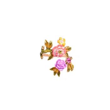 Rankdarbių Etninės Stiliaus Rankų Darbo Emalio Šviežių Gėlių Atidarymo Reguliuojamas Žiedo Mados Tendencija Prabangus Elegantiškas Žiedas Moteris