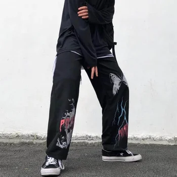 2021 M. Pavasarį, Rudenį Goth Kelnės Moterims, Platus Kojos Streetwear Didelis Juosmens Negabaritinių Kelnės Moteriškos Tiesiai Punk Kelnes Korėjos Mados