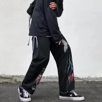 2021 M. Pavasarį, Rudenį Goth Kelnės Moterims, Platus Kojos Streetwear Didelis Juosmens Negabaritinių Kelnės Moteriškos Tiesiai Punk Kelnes Korėjos Mados