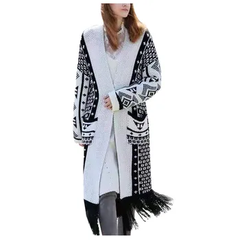 SAGACE 2020 m. rudens ir žiemos Moterų vilnos kutas didelio dydžio megztinis kailis Ilgas skyriuje elegantiškas juostele ilgomis rankovėmis Streetwear