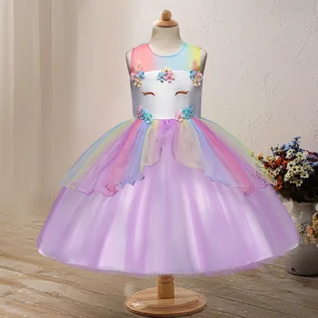 Vaikų suknelė 2019 nauja mergina suknelė princesė gėlių mergaitė vestuvių suknelė vienaragis vaikų drabužiai