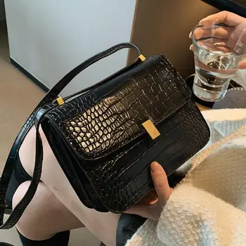 Krokodilo modelis Aikštėje Crossbody maišelį 2020 Nauji Aukštos kokybės PU Oda Moterų Dizaineris Rankinės Užraktas Petį Krepšys